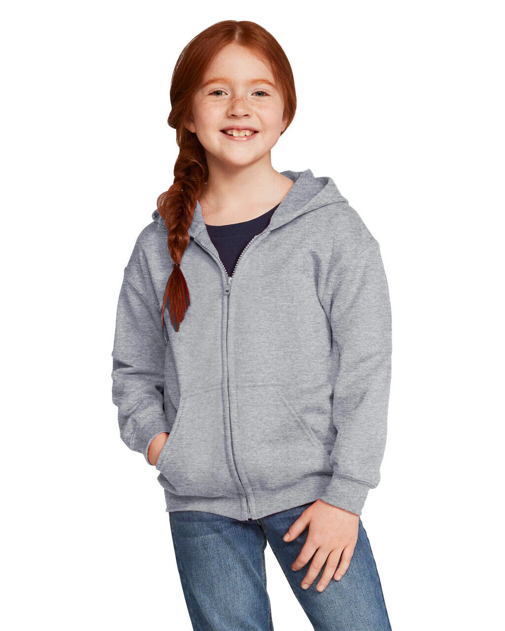 Blank Kids Zip-Up Hoodies 50/50 Cotton-Polyester 13.3 oz | Gildan 18600B - Image 5